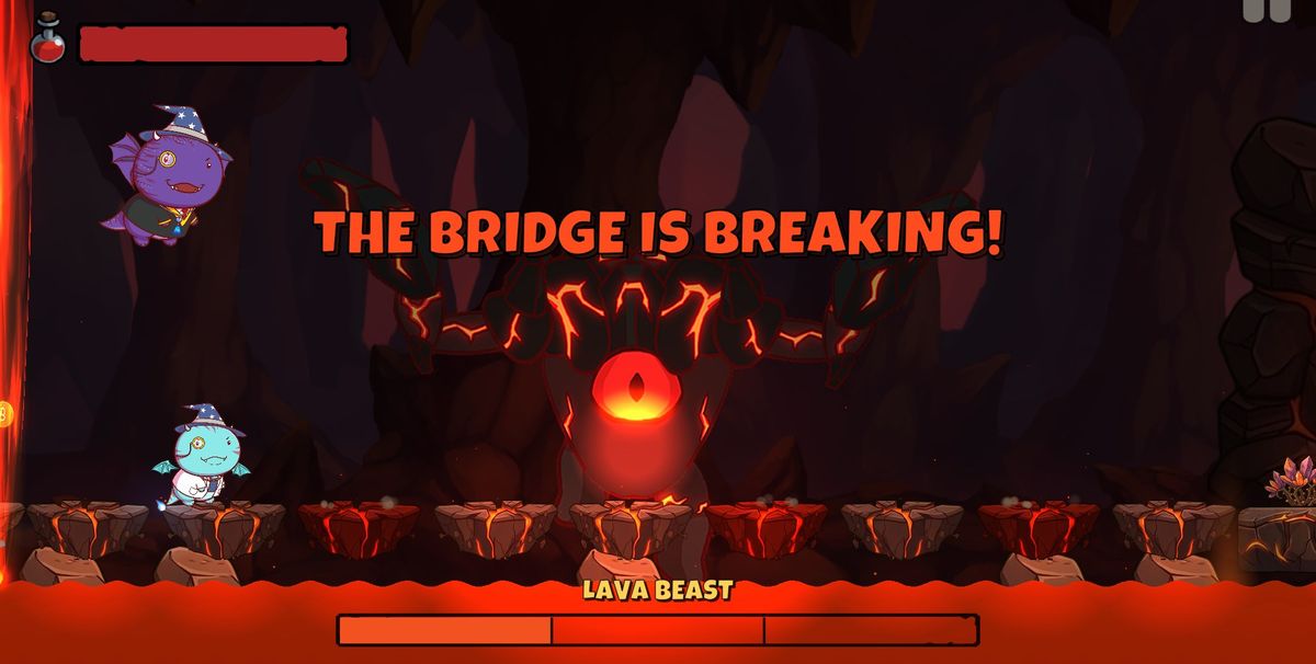 The bridge breaking under the dragon.