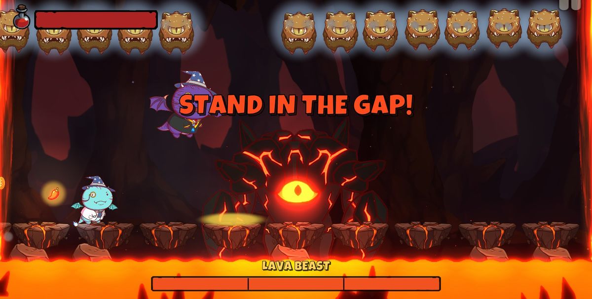 Stone golems lined up along the top of the screen.